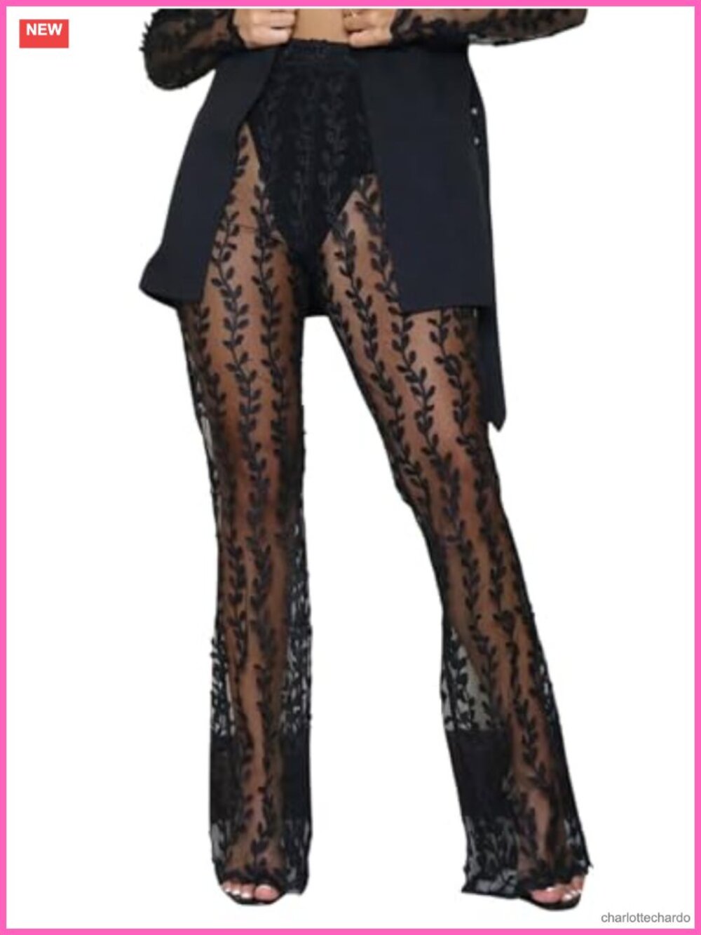 Women's Two Piece Set Hollow Out Waist Blazer Jacket Lace Pants Suit Clubwear